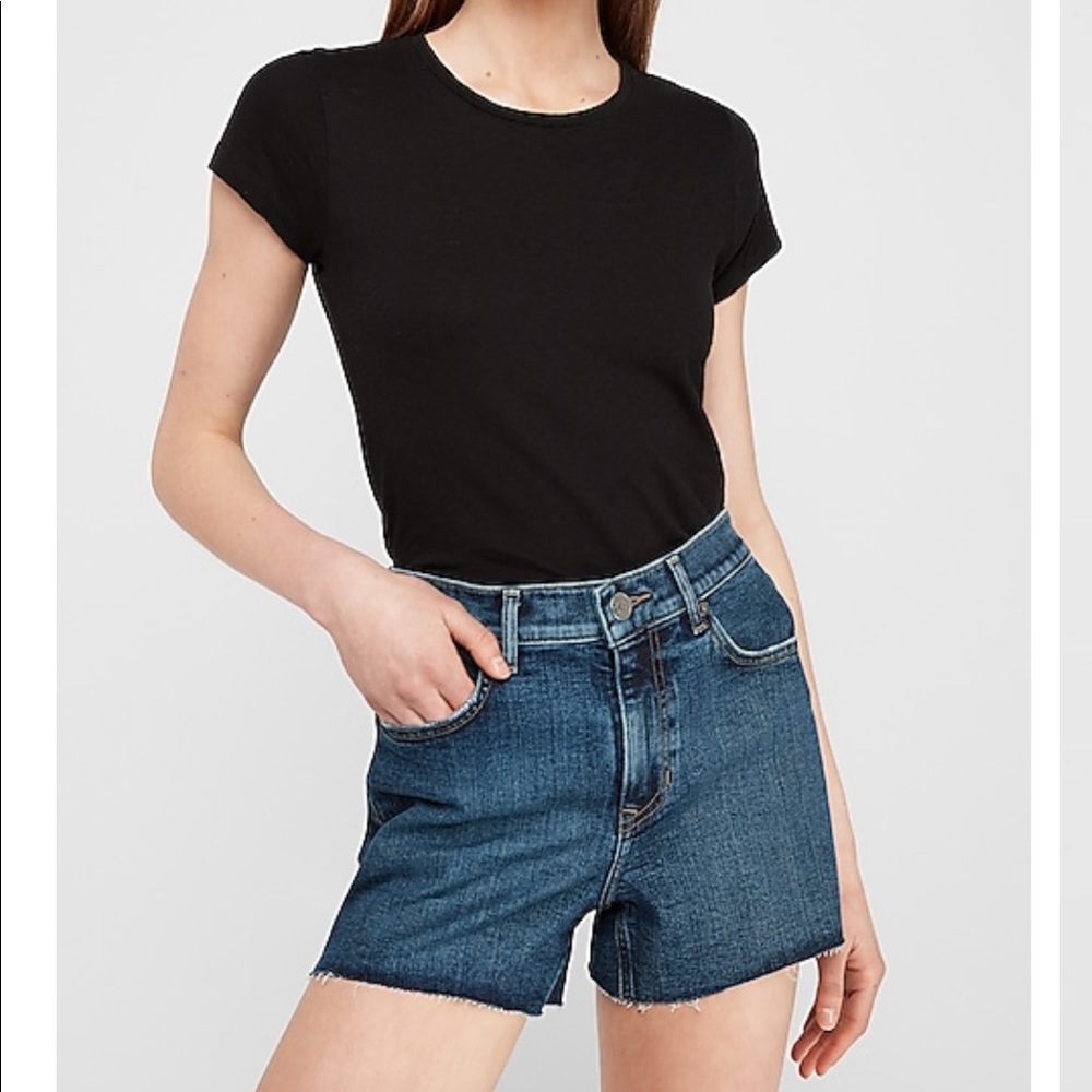 Express High Waisted Dark Wash Raw Hem Jea…
